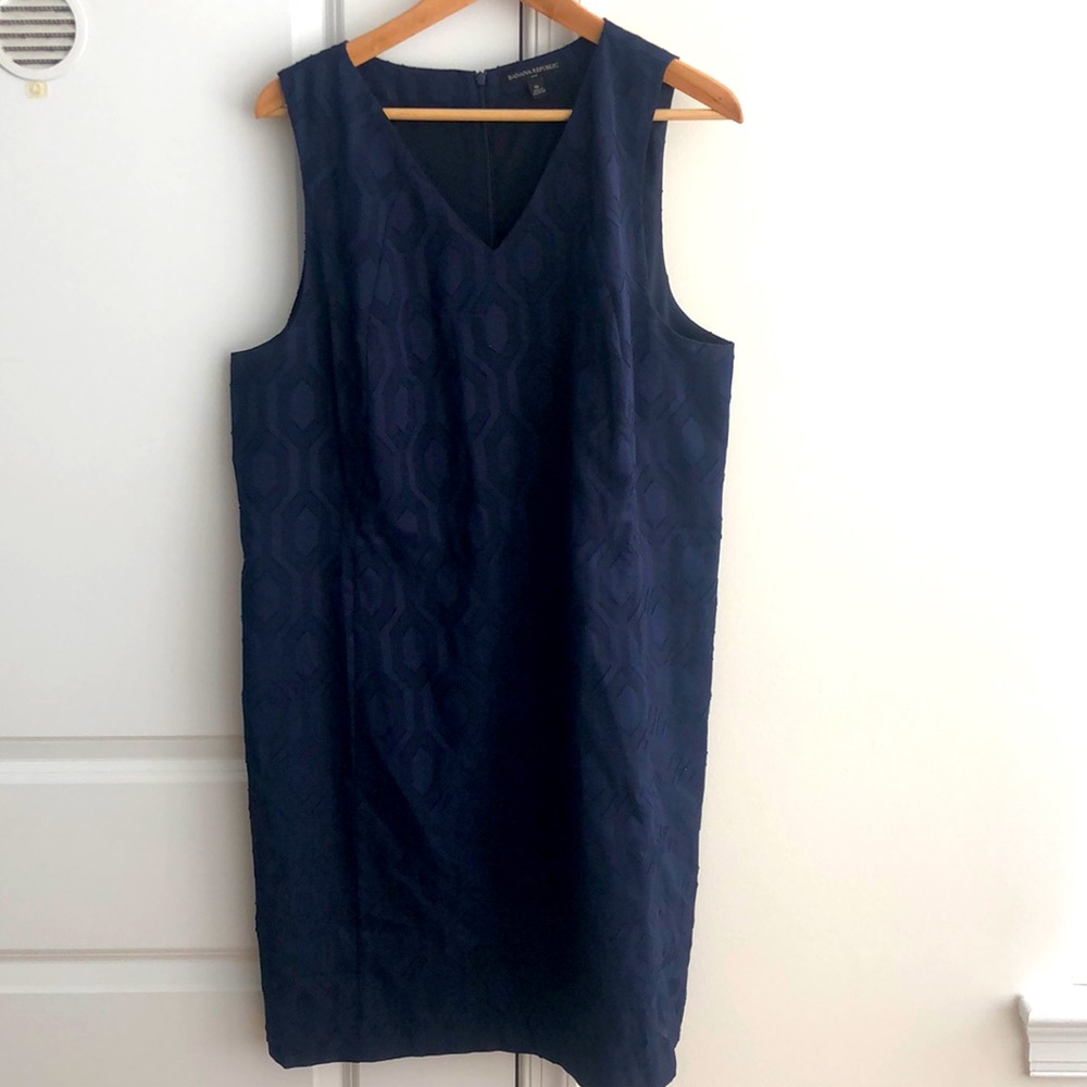 Banana Republic Factory Navy Blue Jacquard Shift Dress Sz 16